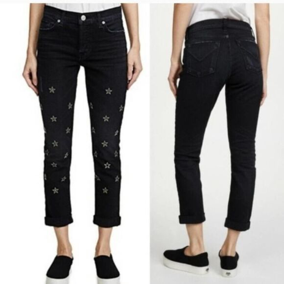 Hudson Riley Crop Star Black Straight Leg Black Jeans - Picture 1 of 7